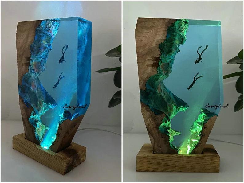 Scuba Diver Resin Lamp | Gifts for Scuba Diver |Diver Resin Lamp| Ocean Night light | Gift for Him（ Best Gift 🎁 ）