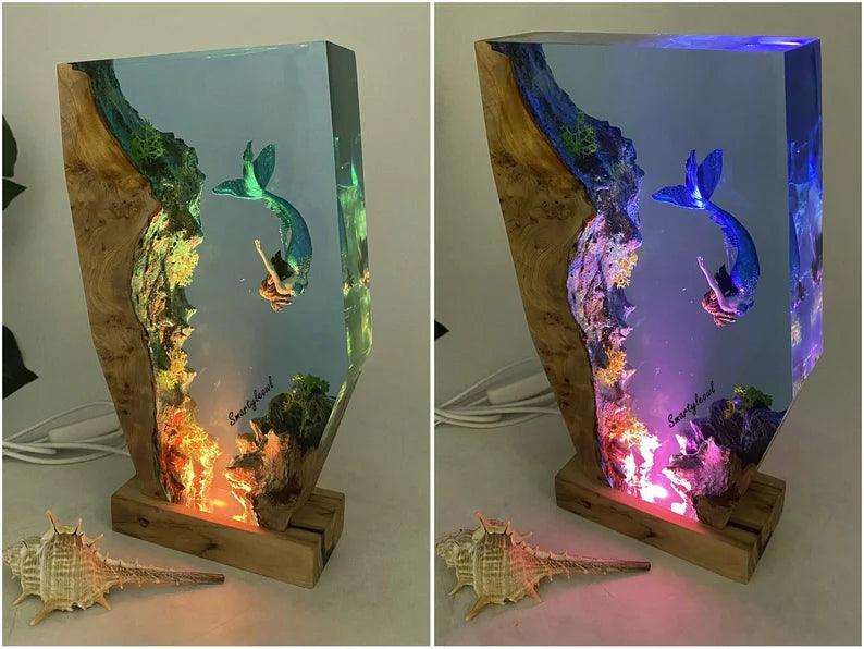 Mermaid Resin Lamp | Mermaid Resin Night Light | Mermaid Gifts | Mermaid Resin Figurines | Girls decor mermaid | Gifts for Valentine's Day（ Best Gift 🎁 ）