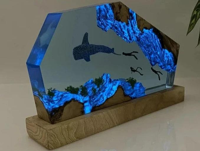 Scuba Diving Resin Lamp | Whaleshark Wood Resin Lamp | Personalized Resin Night Light | Ocean-Inspired Resin Lamp | Gifts for her（ Best Gift 🎁 ）