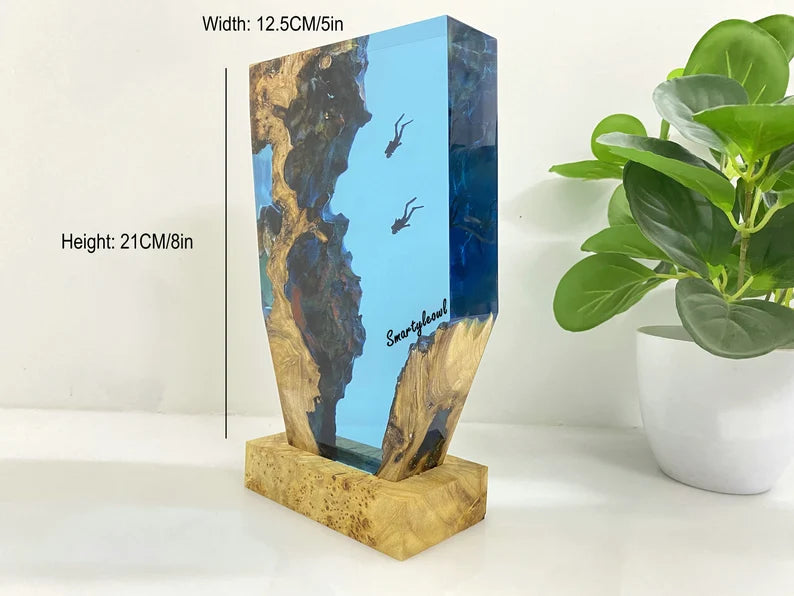 Scuba Diver Resin Lamp | Gifts for Scuba Diver | Epoxy Table Lamp | Decorative Lamp |Diver Resin Lamp| Ocean Night light | Gift for Him（ Best Gift 🎁 ）