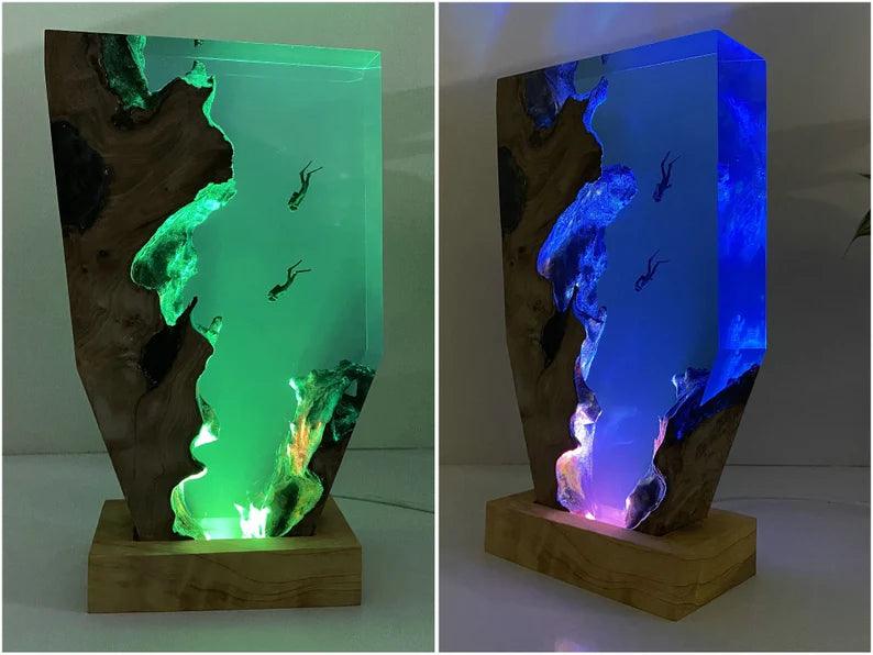 Scuba Diver Resin Lamp | Gifts for Scuba Diver |Diver Resin Lamp| Ocean Night light | Gift for Him（ Best Gift 🎁 ）