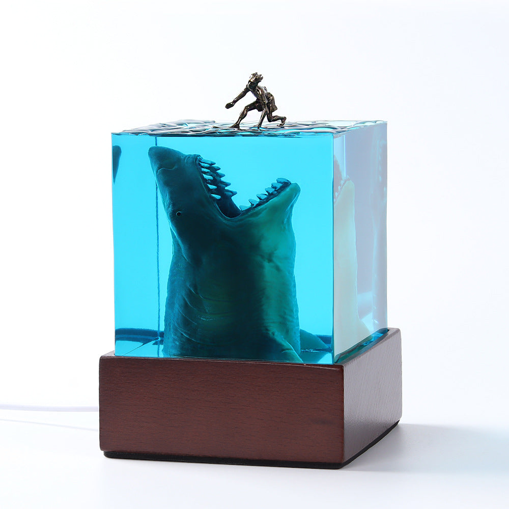 Ocean shark surfer micro landscape night light ornaments handmade crystal glue resin crafts trend