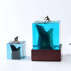 Ocean shark surfer micro landscape night light ornaments handmade crystal glue resin crafts trend