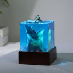 Ocean shark surfer micro landscape night light ornaments handmade crystal glue resin crafts trend