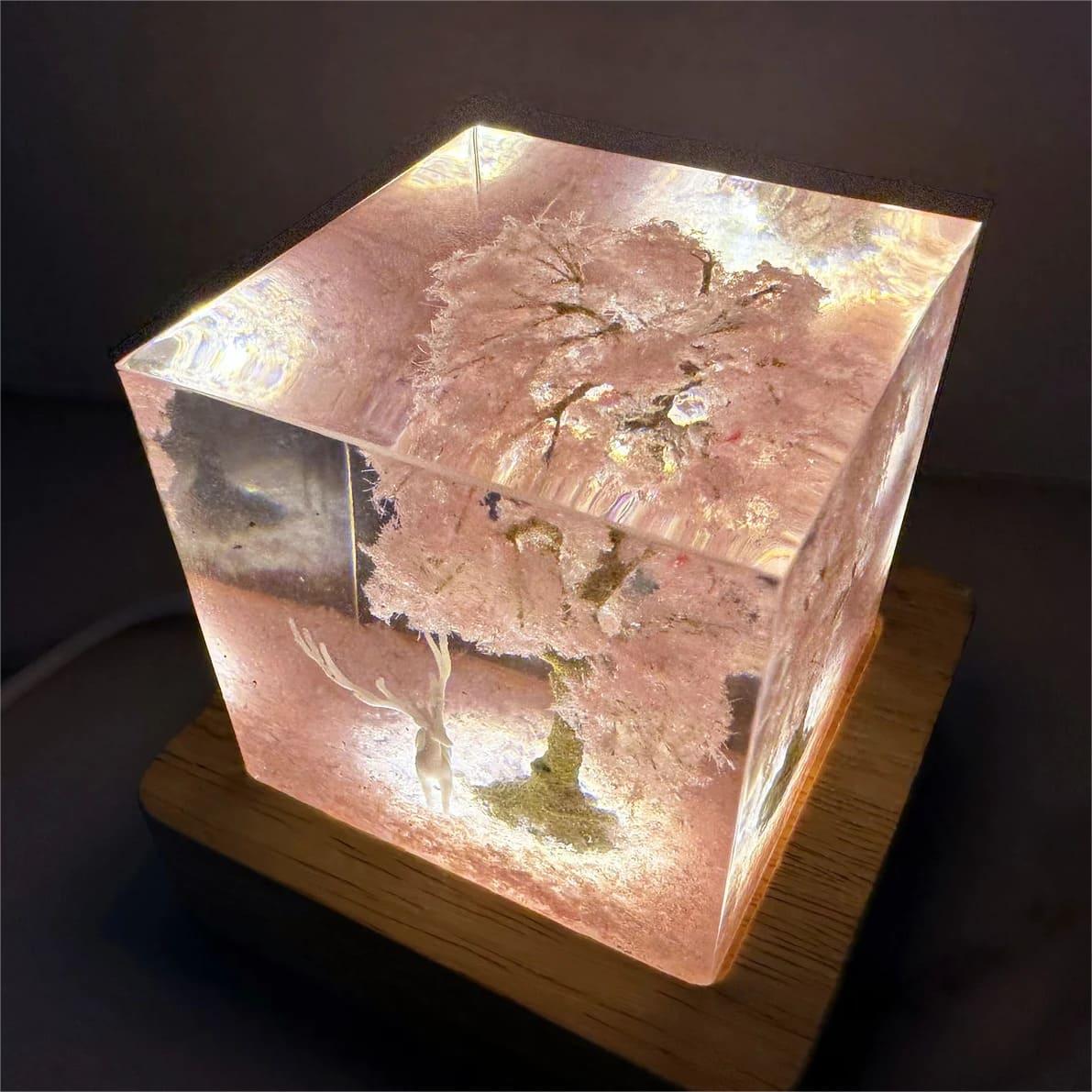 Sakura tree, deer, epoxy resin lamp （ Best Gift 🎁 ）