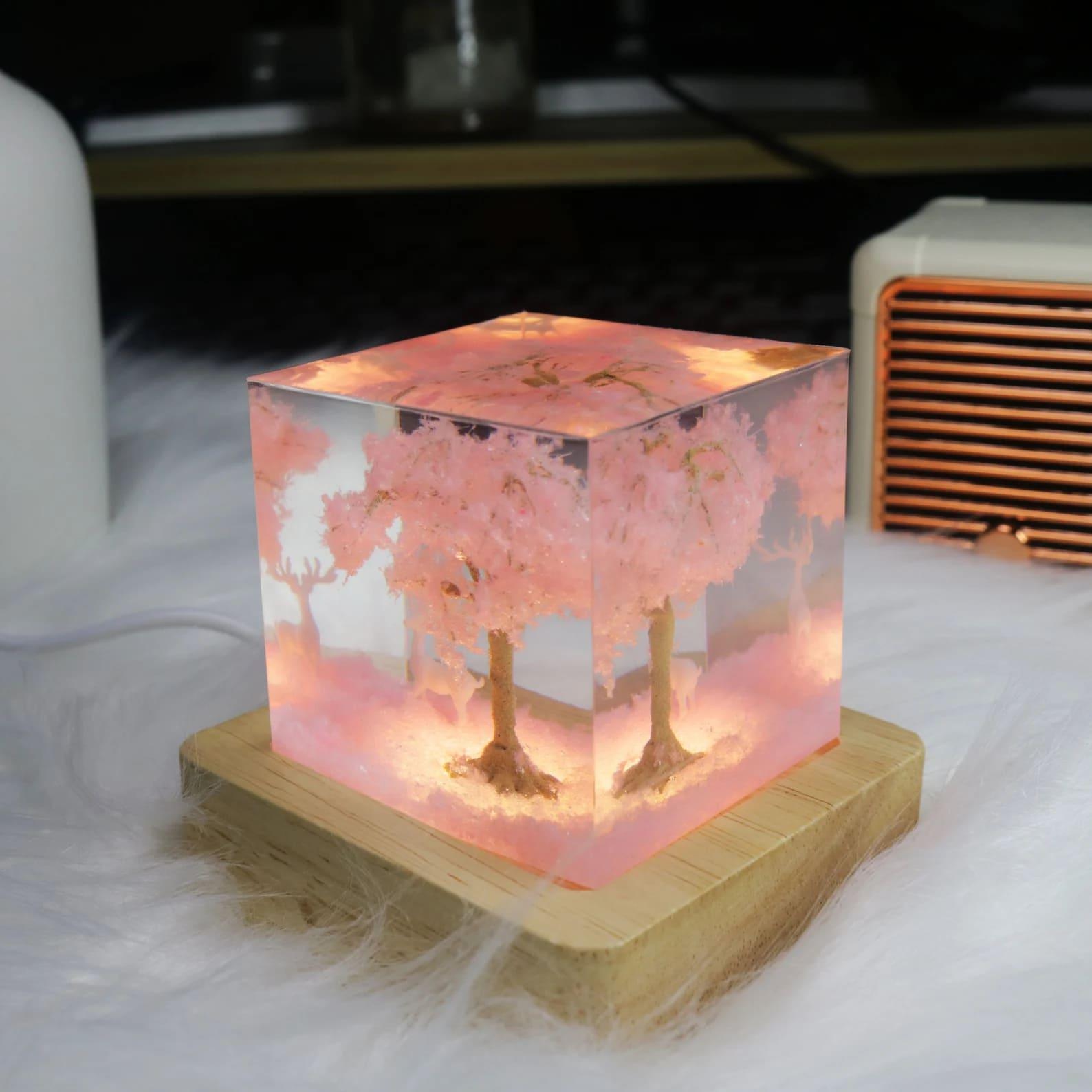 Sakura tree, deer, epoxy resin lamp （ Best Gift 🎁 ）