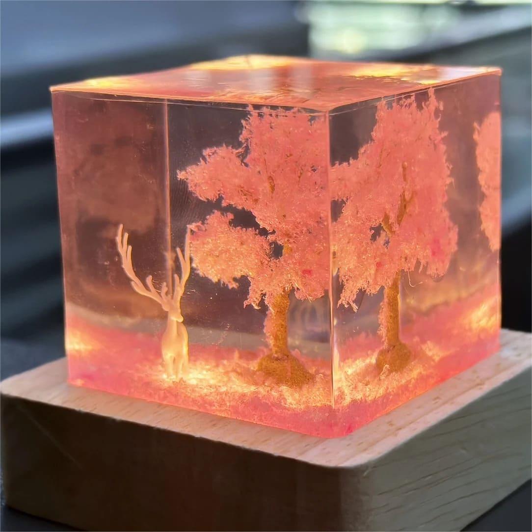 Sakura tree, deer, epoxy resin lamp （ Best Gift 🎁 ）