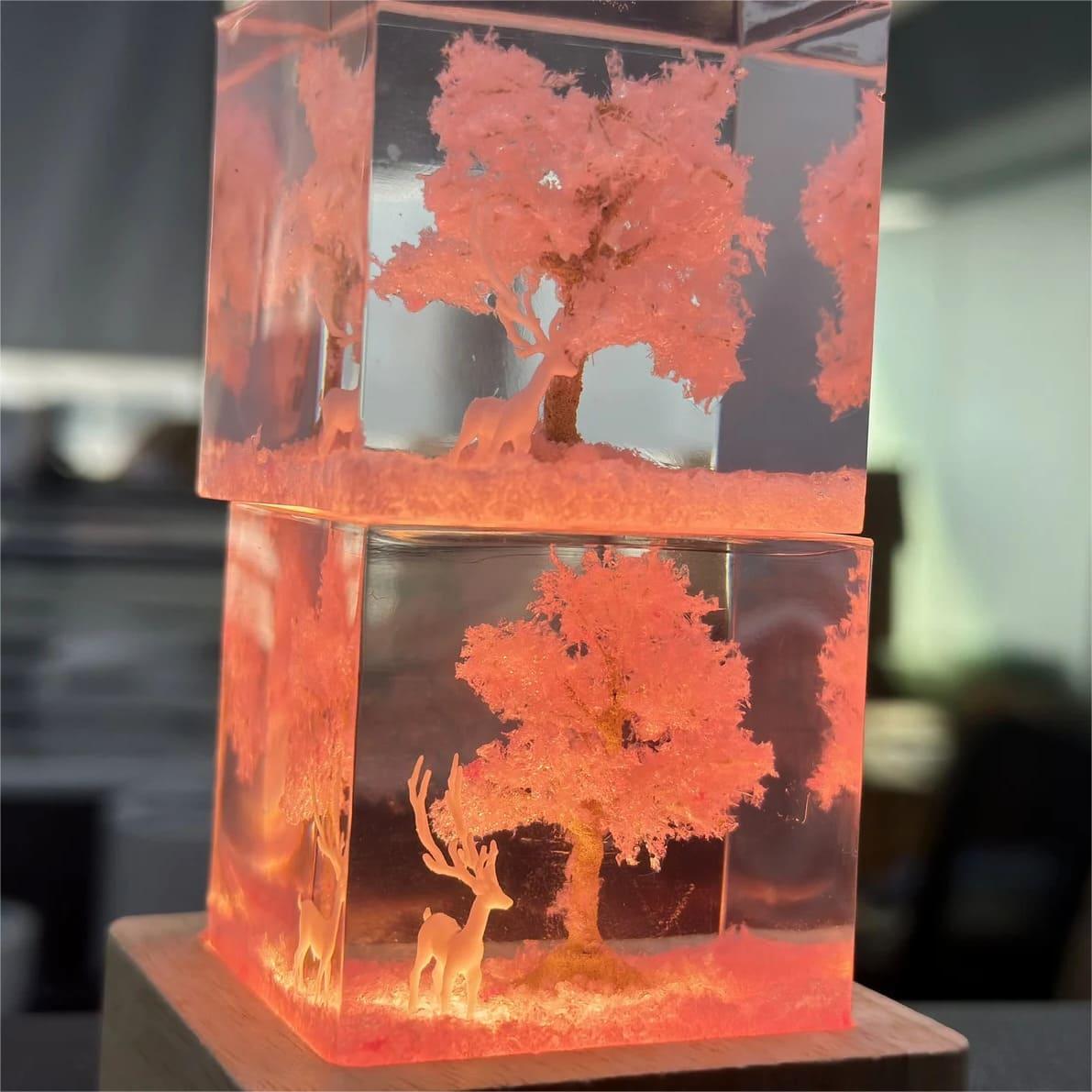 Sakura tree, deer, epoxy resin lamp （ Best Gift 🎁 ）