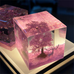 Sakura tree, deer, epoxy resin lamp （ Best Gift 🎁 ）