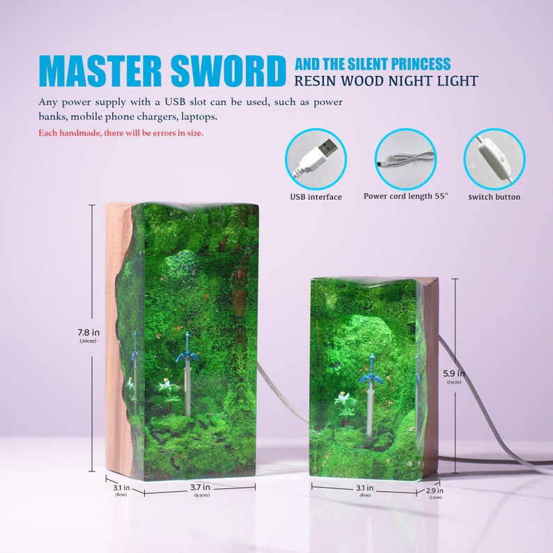 LoZ / TOTK / BOTW Master Sword with Silent Princess Flower Night light - Resin Wood Desk Decor, Gaming Decor, Father day gift